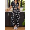 Ekouaer Womens Pajamas Set Plaid PJs Soft Button Down Sleepwear Short Sleeve Nightwear with Long Pants(Black Flowers)