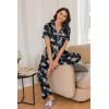 Ekouaer Womens Pajamas Set Plaid PJs Soft Button Down Sleepwear Short Sleeve Nightwear with Long Pants(Black Flowers)