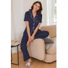 Ekouaer Womens Pajamas Set Plaid PJs Soft Button Down Sleepwear Short Sleeve Nightwear with Long Pants(Navy Blue)