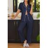 Ekouaer Womens Pajamas Set Plaid PJs Soft Button Down Sleepwear Short Sleeve Nightwear with Long Pants(Navy Blue)