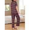 Ekouaer Womens Pajamas Set Plaid PJs Soft Button Down Sleepwear Short Sleeve Nightwear with Long Pants(Small Red Plaid)