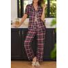 Ekouaer Womens Pajamas Set Plaid PJs Soft Button Down Sleepwear Short Sleeve Nightwear with Long Pants(Small Red Plaid)