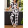Ekouaer Womens Pajamas Set Plaid PJs Soft Button Down Sleepwear Short Sleeve Nightwear with Long Pants(Small White Plaid)