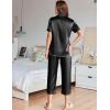 Ekouaer Womens Satin Pajamas Silk Capri Pjs 2 Piece Lounge Sets Short Sleeve Button Down Sleepwear(Black)