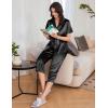 Ekouaer Womens Satin Pajamas Silk Capri Pjs 2 Piece Lounge Sets Short Sleeve Button Down Sleepwear(Black)