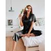 Ekouaer Womens Satin Pajamas Silk Capri Pjs 2 Piece Lounge Sets Short Sleeve Button Down Sleepwear(Black)
