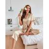 Ekouaer Womens Satin Pajamas Silk Capri Pjs 2 Piece Lounge Sets Short Sleeve Button Down Sleepwear(Champagne)