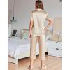 Ekouaer Womens Satin Pajamas Silk Capri Pjs 2 Piece Lounge Sets Short Sleeve Button Down Sleepwear(Champagne)