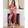 Ekouaer Womens Satin Pajamas Silk Capri Pjs 2 Piece Lounge Sets Short Sleeve Button Down Sleepwear(Dusty Rose)