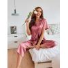 Ekouaer Womens Satin Pajamas Silk Capri Pjs 2 Piece Lounge Sets Short Sleeve Button Down Sleepwear(Dusty Rose)