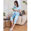 Ekouaer Womens Satin Pajamas Silk Capri Pjs 2 Piece Lounge Sets Short Sleeve Button Down Sleepwear(Light Blue)