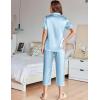 Ekouaer Womens Satin Pajamas Silk Capri Pjs 2 Piece Lounge Sets Short Sleeve Button Down Sleepwear(Light Blue)