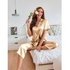 Ekouaer Womens Satin Pajamas Silk Capri Pjs 2 Piece Lounge Sets Short Sleeve Button Down Sleepwear(Light Camel Color)