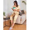 Ekouaer Womens Satin Pajamas Silk Capri Pjs 2 Piece Lounge Sets Short Sleeve Button Down Sleepwear(Light Camel Color)