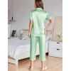 Ekouaer Womens Satin Pajamas Silk Capri Pjs 2 Piece Lounge Sets Short Sleeve Button Down Sleepwear(Light Green)