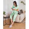 Ekouaer Womens Satin Pajamas Silk Capri Pjs 2 Piece Lounge Sets Short Sleeve Button Down Sleepwear(Light Green)