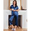 Ekouaer Womens Satin Pajamas Silk Capri Pjs 2 Piece Lounge Sets Short Sleeve Button Down Sleepwear(Navy Blue)