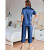 Ekouaer Womens Satin Pajamas Silk Capri Pjs 2 Piece Lounge Sets Short Sleeve Button Down Sleepwear(Navy Blue)