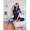 Ekouaer Womens Satin Pajamas Silk Capri Pjs 2 Piece Lounge Sets Short Sleeve Button Down Sleepwear(Navy Blue)