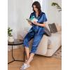 Ekouaer Womens Satin Pajamas Silk Capri Pjs 2 Piece Lounge Sets Short Sleeve Button Down Sleepwear(Navy Blue)