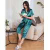 Ekouaer Womens Satin Pajamas Silk Capri Pjs 2 Piece Lounge Sets Short Sleeve Button Down Sleepwear(Peacock Blue)