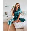 Ekouaer Womens Satin Pajamas Silk Capri Pjs 2 Piece Lounge Sets Short Sleeve Button Down Sleepwear(Peacock Blue)