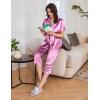 Ekouaer Womens Satin Pajamas Silk Capri Pjs 2 Piece Lounge Sets Short Sleeve Button Down Sleepwear(Purple)