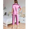 Ekouaer Womens Satin Pajamas Silk Capri Pjs 2 Piece Lounge Sets Short Sleeve Button Down Sleepwear(Purple)