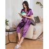 Ekouaer Womens Satin Pajamas Silk Capri Pjs 2 Piece Lounge Sets Short Sleeve Button Down Sleepwear(Purple Wine)