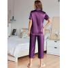 Ekouaer Womens Satin Pajamas Silk Capri Pjs 2 Piece Lounge Sets Short Sleeve Button Down Sleepwear(Purple Wine)