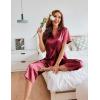 Ekouaer Womens Satin Pajamas Silk Capri Pjs 2 Piece Lounge Sets Short Sleeve Button Down Sleepwear(Red)