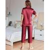 Ekouaer Womens Satin Pajamas Silk Capri Pjs 2 Piece Lounge Sets Short Sleeve Button Down Sleepwear(Red)