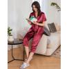 Ekouaer Womens Satin Pajamas Silk Capri Pjs 2 Piece Lounge Sets Short Sleeve Button Down Sleepwear(Red)