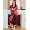 Ekouaer Womens Satin Pajamas Silk Capri Pjs 2 Piece Lounge Sets Short Sleeve Button Down Sleepwear(Red)