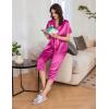 Ekouaer Womens Satin Pajamas Silk Capri Pjs 2 Piece Lounge Sets Short Sleeve Button Down Sleepwear(Rose Red)