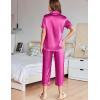 Ekouaer Womens Satin Pajamas Silk Capri Pjs 2 Piece Lounge Sets Short Sleeve Button Down Sleepwear(Rose Red)