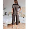 Ekouaer Womens Satin Pajamas Silk Capri Pjs 2 Piece Lounge Sets Short Sleeve Button Down Sleepwear(Sudan Brown)