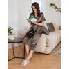 Ekouaer Womens Satin Pajamas Silk Capri Pjs 2 Piece Lounge Sets Short Sleeve Button Down Sleepwear(Sudan Brown)