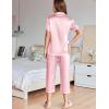 Ekouaer Womens Satin Pajamas Silk Capri Pjs 2 Piece Lounge Sets Short Sleeve Button Down Sleepwear(Veiled Rose)