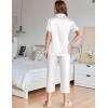 Ekouaer Womens Satin Pajamas Silk Capri Pjs 2 Piece Lounge Sets Short Sleeve Button Down Sleepwear(White)
