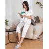 Ekouaer Womens Satin Pajamas Silk Capri Pjs 2 Piece Lounge Sets Short Sleeve Button Down Sleepwear(White)