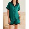Ekouaer Womens Silk Satin Pajama Set Short Sleeve PJs 2 Piece Button Down Top and Shorts Notch Collar Sleepwear Sets Soft Pjs(B1_sea Green)