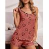 Ekouaer Womens Tank Top Pajama Set Comfy Sleeveless Sleepwear Racerback Cami and Shorts Pjs 2 Piece Summer Loungewear(Red Heart)