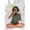 Ekouaer Women’s Waffle Knit Two Piece Lounge Set, Soft Matching Outfits for Daily Wear, Casual Shorts Set with Pocket(Army Green)