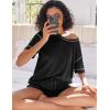 Ekouaer Women’s Waffle Knit Two Piece Lounge Set, Soft Matching Outfits for Daily Wear, Casual Shorts Set with Pocket(Black)