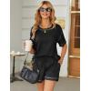 Ekouaer Women’s Waffle Knit Two Piece Lounge Set, Soft Matching Outfits for Daily Wear, Casual Shorts Set with Pocket(Black)