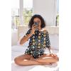 Ekouaer Women’s Waffle Knit Two Piece Lounge Set, Soft Matching Outfits for Daily Wear, Casual Shorts Set with Pocket(Black Pumpkin Print)