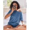 Ekouaer Women’s Waffle Knit Two Piece Lounge Set, Soft Matching Outfits for Daily Wear, Casual Shorts Set with Pocket(Blue)