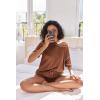 Ekouaer Women’s Waffle Knit Two Piece Lounge Set, Soft Matching Outfits for Daily Wear, Casual Shorts Set with Pocket(Caramel Colour)