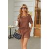 Ekouaer Women’s Waffle Knit Two Piece Lounge Set, Soft Matching Outfits for Daily Wear, Casual Shorts Set with Pocket(Caramel Colour)